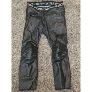 Vintage Dainese Black Genuine Leather Motorcycle Pants Perforated Lining Size 42